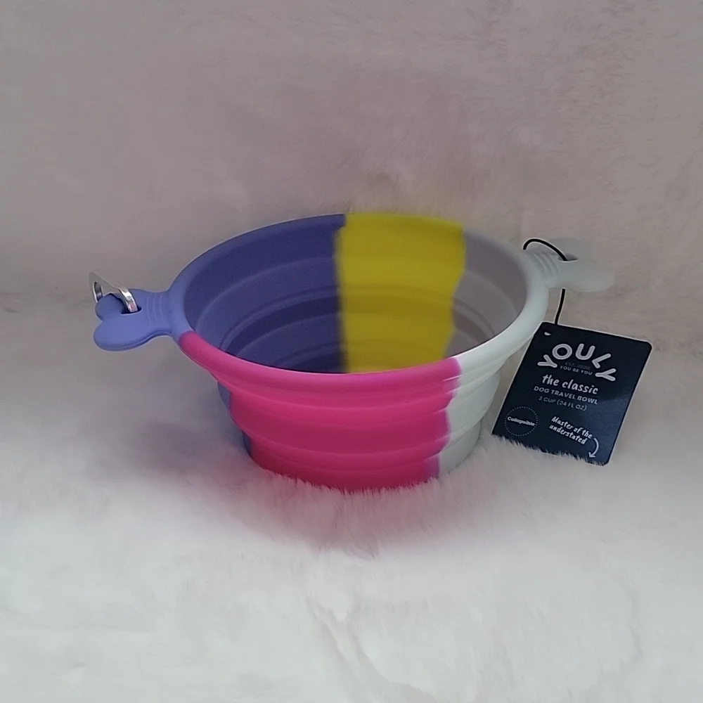 YOULY Color Swirl Silicone Dog Travel Bowl, 3 Cups